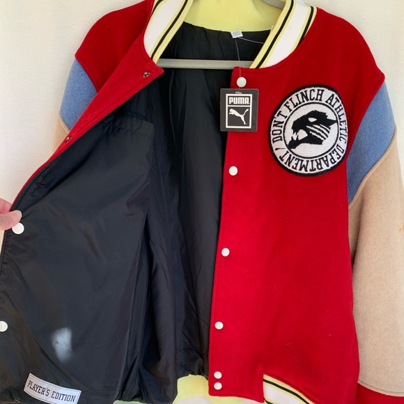 Puma Reversible Varsity Jacket - wool blend- flame scarlet  -brand new - Picture 3 of 16